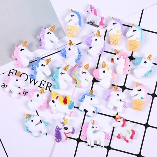 8pcs/lot Mini DIY Resin Unicorn Filler Clear Slime Accessories Supply For Kids Unicorn Doll Figure Model Toy Decoration