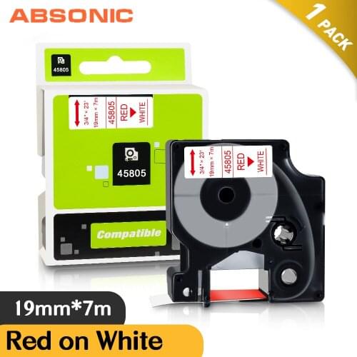 Absonic 45805 Red on White Label Tape 19mm*7m Compatible Dymo D1 Printer Ribbon for Dymo Label Maker LabelPoint 350 300 200 360