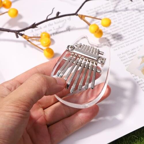 Acrylic 8 Key Transparent Thumb Piano Finger Piano Gift with Tuner Hammer Stick Kalimba Case Cute Kitty Mini Kalimba Kids Gift