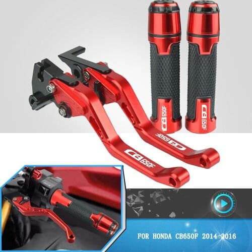 For Honda CB650F CB 650 F 2014 2015 2016 Aluminum Motorcycle Folding Adjustable Brake Clutch Levers+ Grips Accessories With Logo