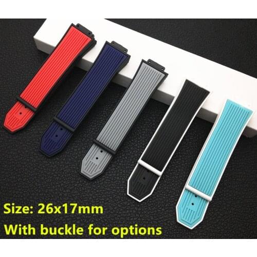 Brand quality Two Tone rubber Silicone For Hublot strap Watchband 26x17mm 22mm buckle Belt for big bang band staniless buckle