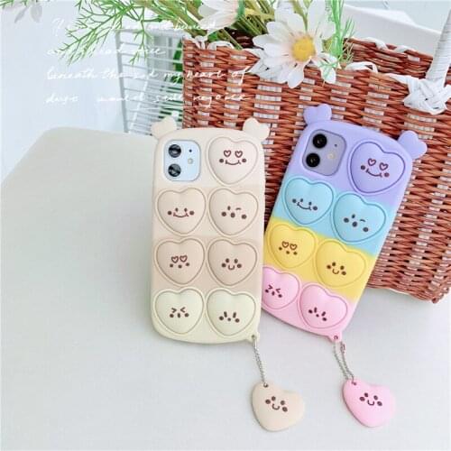 Reliver Stress Cartoon bear With pendant case For iphone 12 11 Pro Max XR X XS MAX 7 8 plus SE Rainbow kid gift Cute Phone Cover
