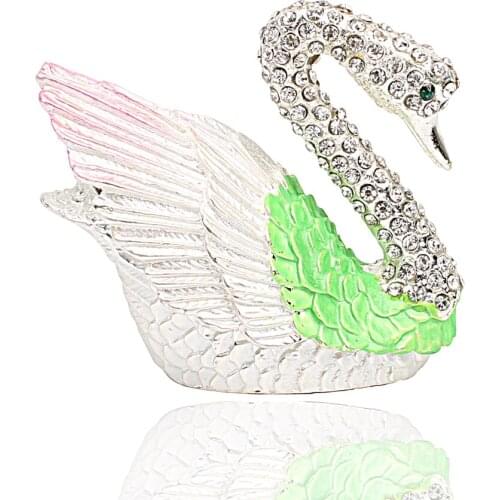 Decorative Enamel Rhinestones Swan Statue Hand Painted Jewelry Trinket Box Collectible Ring Holder Desktop Office Centerpiece