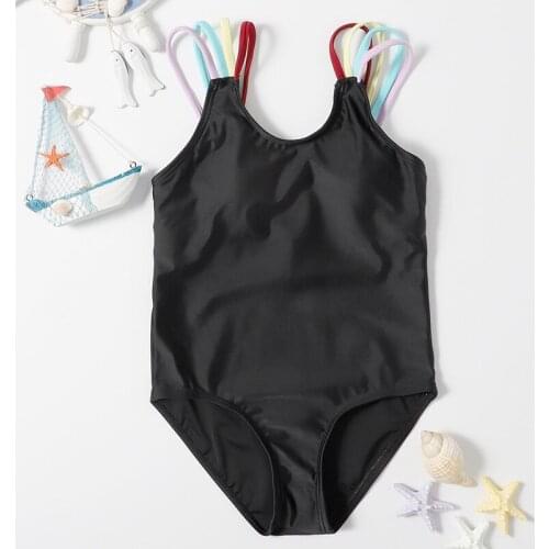 New Summer Wading Sports Swimming Hot Spring Childrens Swimsuit Solid Color Black Colorful Sling One-piece Bikini Swimsuit