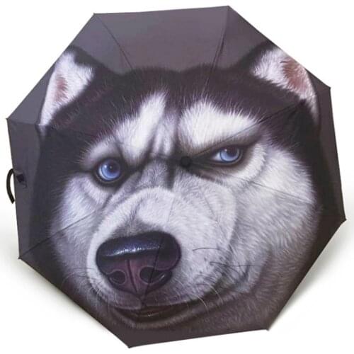 DHL 50PCS UV protection Creative automatic umbrella Animal Husky Dog pattern parasol glass fiber Sunny and Rainy Umbrella