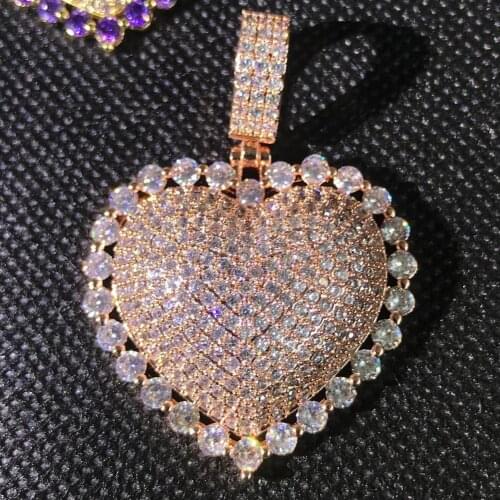 HIp Hop heart Pendant Real Gold Plated Cubic Zirconia Jewelry Women Elegant Bling Bling Necklace