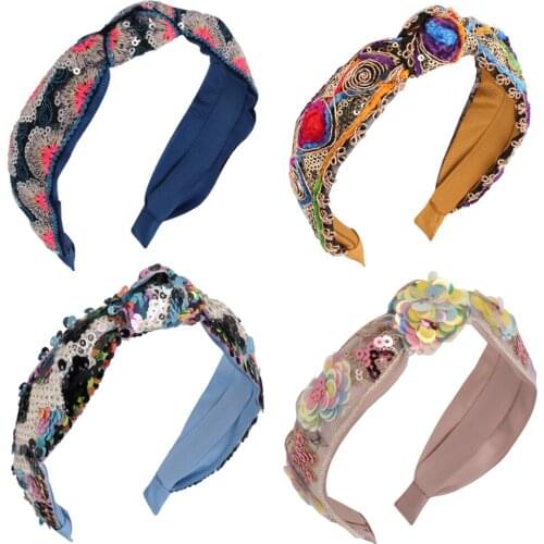 Oaoleer Fashion Sequin Luxury Headwear Hairbands For Girls Casual Headdress Party Travel Hair Accessories Shining Headband