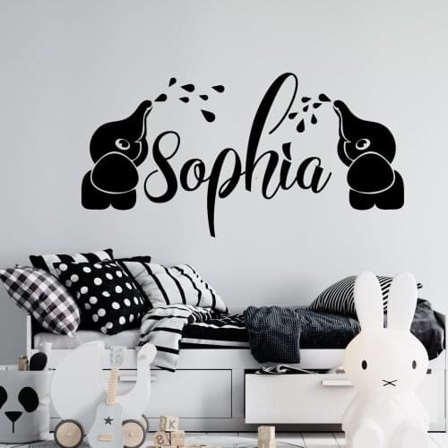 Custom name elephant wall decals children room decoration kindergarten classroom furniture kids bedroom wall decoration D13