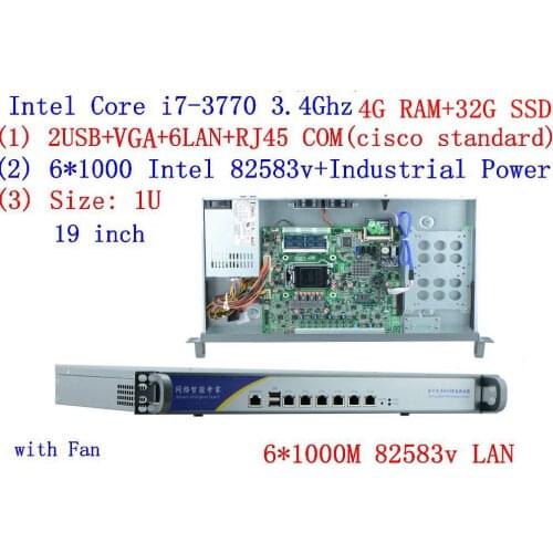 Cheap server rack 1U routers with 6*1000M 82583V Gigabit Inte core i7 3770 3.4Ghz 4G RAM 32G SSD support ROS RouterOS Mikrotik