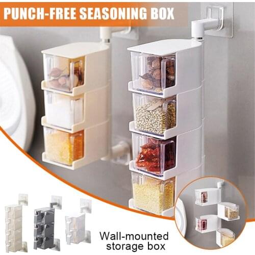 Newest Multi-tier 360 Degree Rotating Wall Mount Spice Rack Seasoning Storage Box Jars Organizer Condiments Container