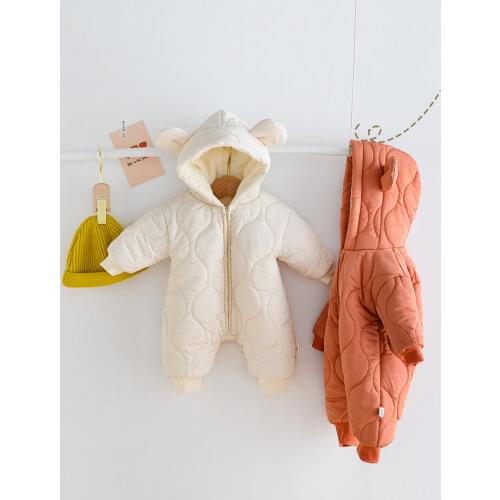 2020 Winter New Baby Clothing Bear Ear Baby Boys Rompers Fur Lining Infant Girls Outfit