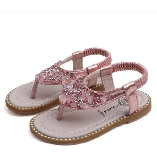 2021 new Fashion Girls' flip flops with rhinestone sandals child Soft-soled non-slip sandals Princess Roman sandals size 21-30