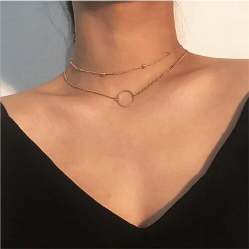 New Arrival 2021 Fashion Modern Choker Necklace Two Layers Round Necklaces Gold Color Necklace Choker Jewelry For Women