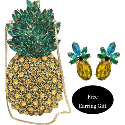 Woman New Arrive Design Good Quality Metal Evening Clutch Handbag Crystal Rhinestone Purse pineapple Diamond Clutch Bags