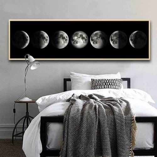 Moon Phase Canvas Poster Black White Art Print La Lune Long Painting Nordic Decor Abstract Wall Picture for Bed Room Living Room