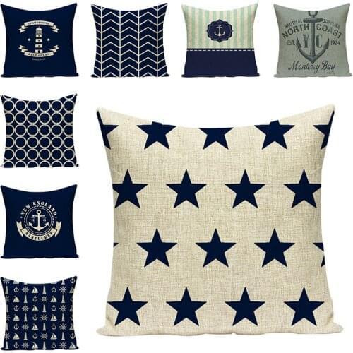 Customized Pillowcases Blue Sea Nautical Buoy Anchor Cushions Cover Cotton Linen Anchor Geometric Sailing Printed Home Decor