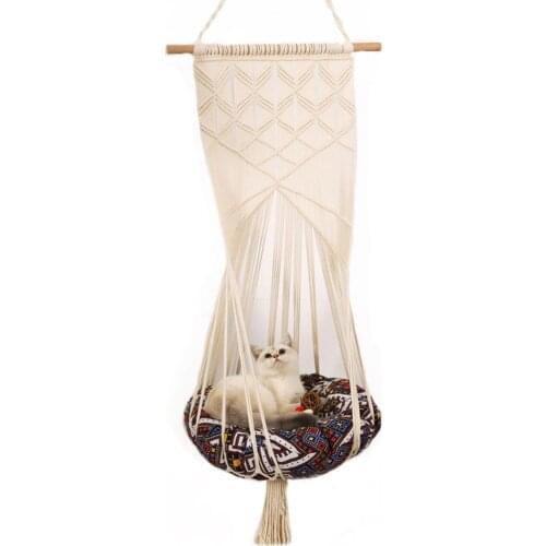 Summer Handwoven Cat Hammock Kitten Cage Macrame Cat Swing Bed Hanging Soft Chair For Small Pet Home Decoration For All Seasons
