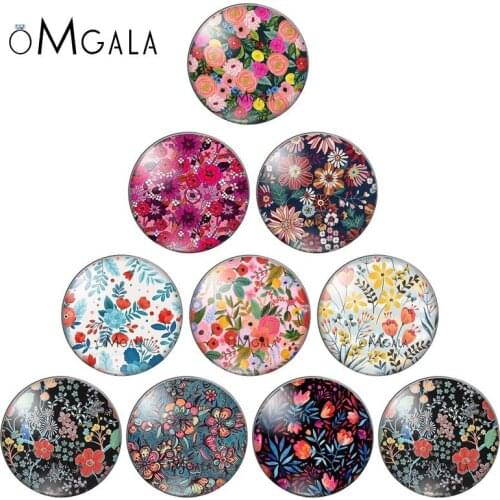 Colorful Flora Flowers Patterns 10pcs Mixed 10mm/12mm/18mm/20mm/25mm Round photo glass cabochon demo flat back Making findings
