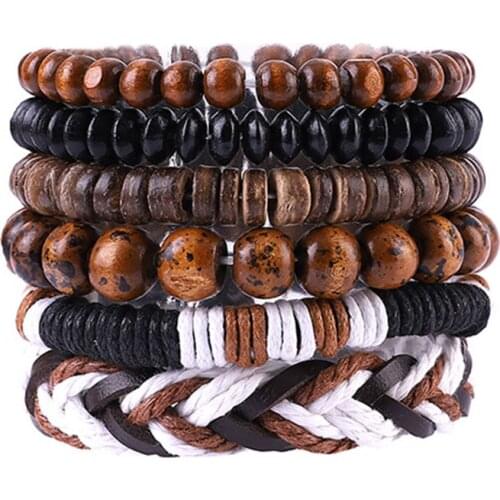Rose sisi European and American vintage boho set leather bracelet irregular hand rope Bracelets for men jewelry woven
