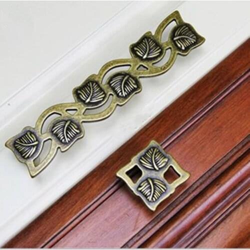 128mmTop quality Vintage creative square Leaves wardrobe pulls Kitchen cabinet door handles 5" Antique brass drawer knobs 224mm