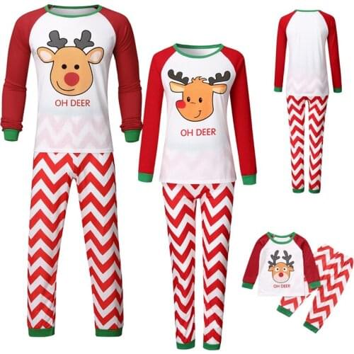 Family Matching Outfits Autumn Winter Wavy Striped Christma Elk Parent Child Wear Father Mother Kid Boy Girl Home Clothes Pajama