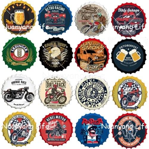 Motorcycle Car Plate Signs Beer Bottle Cap Tin Sign Metal Plaques Bar Pub Cafe Wall Hanging Crafts Decor Motor Tinplate Painting