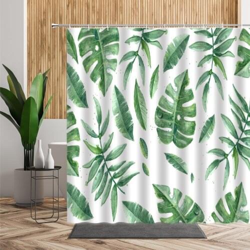3D Tropical Hawaiian Green Plant Shower Curtain Palm Leaf Monstera Bathroom Partition Bathtub Screen Waterproof Bath Curtain Set