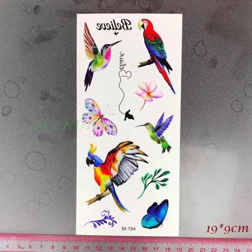 Waterproof Temporary Tattoo Sticker parrot hawk butterfly bird flower leaf tatto sticker flash tatoo fake tattoos for girl women