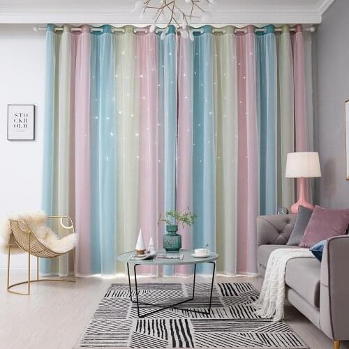 Hollow Star Sheer Curtain Rainbow Color Window Curtains for Girl Kids Bedroom Blackout Window Drapes Curtain Home Decoration