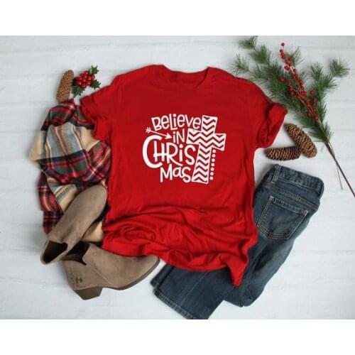 Believe In Christmas T-Shirt Unisex Red Female Clothing Tee Fashion Aesthetic Cotton Crew Neck Women Shirt Short Sleeve Top Tees