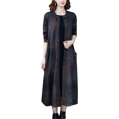 New Spring Autumn Womens Windbreaker Print Loose Plus Size Female Long Jackets Trendy Lady Overcoat Vintage Trench Coat Mujer