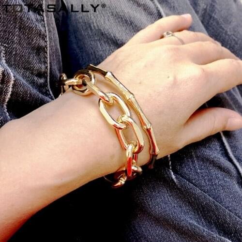 TOTASALLY New Punk Women Bangle Bracelet Rock & Roll Jewelry Bamboo Bangle Sets Chunky Hand Chain Jewelry Dropship