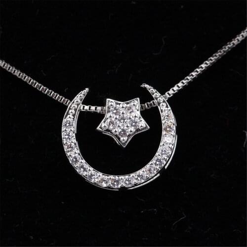 Star Shape Sterling Silver Color Pendant Necklace Womens Wedding Party Gift With 1 18-inch Rolo Silver Chain