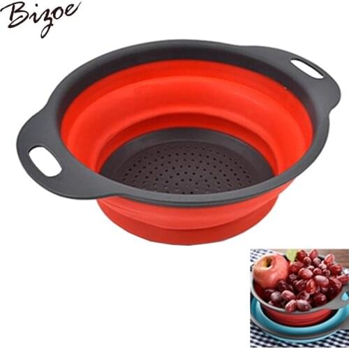2pcs Collapsible Silicone Colander Folding Kitchen Strainer Fruit Vegetable Storage Basket Kitchen Accessories