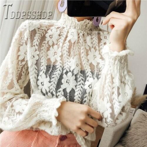 2019 Fairy Lace Transparent Women Blouse 3 Colors Can Choose Long Sleeve Female Bottoming Blouses
