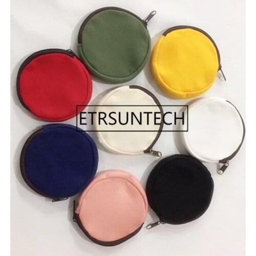 300pcs/lot High quality blank Round canvas zipper pouches cotton cosmetic Bags makeup bags Cotton canvas coin purse