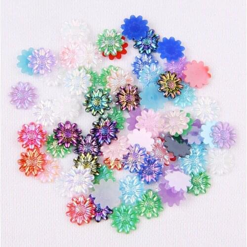BOLIAO New 80Pcs 12mm Sun Flower Acryl Flat Back Appliques Glue on Bags/Clothes Handmade Art Work Decoration Not Hole R339