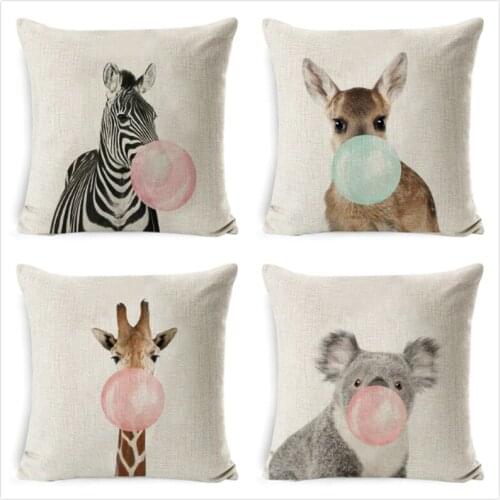 Bubble Chewing Gum Cushion Cover Giraffe Zebra Animal Cushion Case Art Painting Decora Pillow Cover Nordic Style Kids Pillowcase