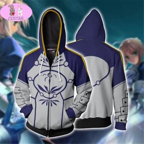 COSTAR Anime Fate/stay night Saber Cosplay Costume zipper hoodie Cosplay men and women casual sports sweater New