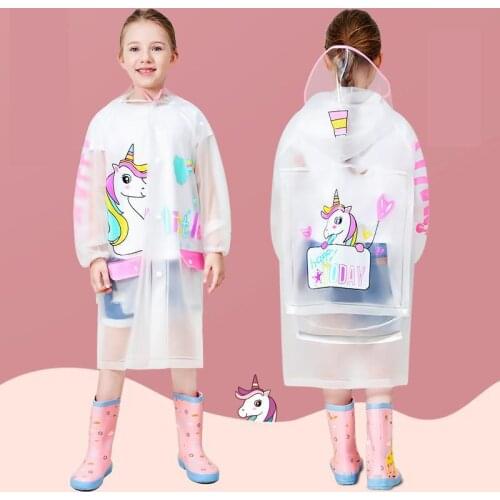 Kids Rain Coat Waterproof Boys Girls Rain Jackets Hooded Cartoon Rainsuit Unicorn Outfits Cute 2-15Y Children Rainwear Clothes