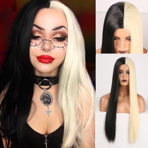 Two Tone Color Synthetic Silky Straight Wig Middle Part Cosplay Wig Synthetic Machine Made Heat Resistant Fiber Hair Wig