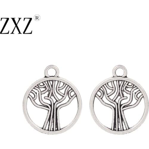 ZXZ 30pcs Tibetan Silver Life Tree Circle Charms Pendants Beads for Necklace Bracelet Jewelry Making Findings