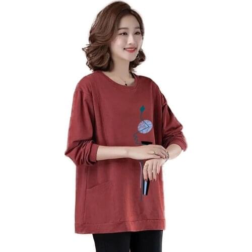 Cotton Sweatshirt Womens 2020 Autumn And Winter New Middle-Aged Mother Casual Plus Size 4XL Long-Sleeved Printed Top Female A37