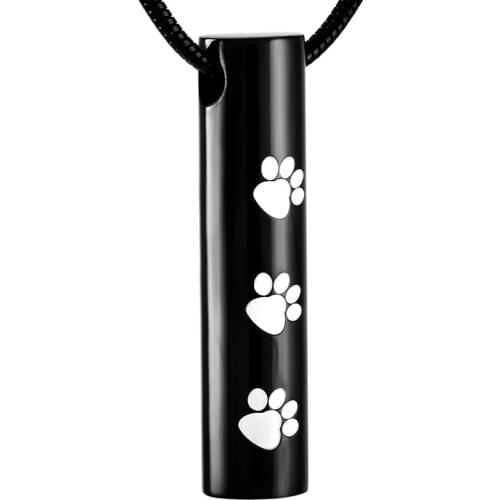 IJD2473 Paw print memorial urn stainless steel Cylinder Tube shape cremation jewelry keepsake ashes pendant necklace for pet