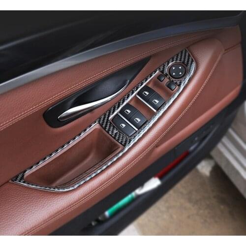 4pcs Car Carbon Fiber Window Lift Switch Button Armrest Panel Cover Trim For BMW 5 Series F10 F18 2011- 2013 2014 2015 2016 2017