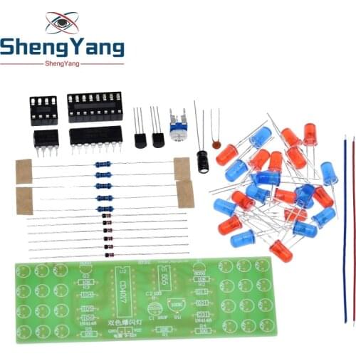 Red Blue Double Color Flashing Lights DIY Kit Strobe NE555 + CD4017 Electronic Practice Learning Kits Suite Parts Gift