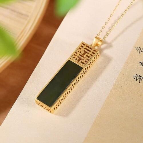 Original S925 Sterling Silver Gold-Plated Personalized Xi Character Hetian Jade Creative Double Happiness Ladies' Pendant Clavic