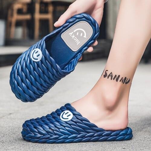 Summer Men Slippers Smiley Indoor Home Slides Bathroom Loafers Outdoor Garden Shoes Men Clogs Beach Sandals Mules Flip Flops 45