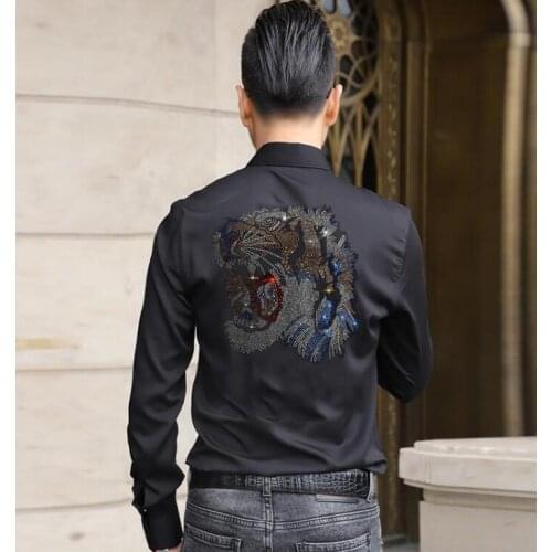 Hot drill Shirt Men Streetwear Casual Long Sleeve Handsome Thin Blouse Fashion Dress Shirts Men M-4XL 2021