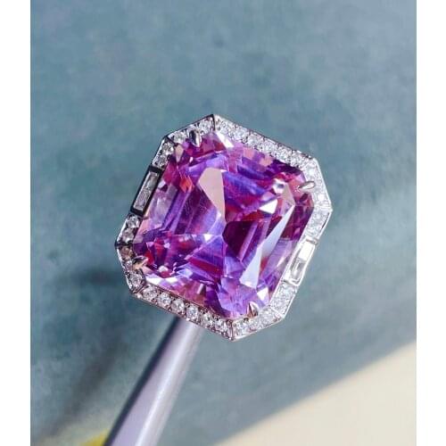 LR714 Kunzite Ring Fine Jewelry Solid 18K Gold Nature Clean 18ct Kunzite Gemstone Diamond Female Rings for women Fine Ring